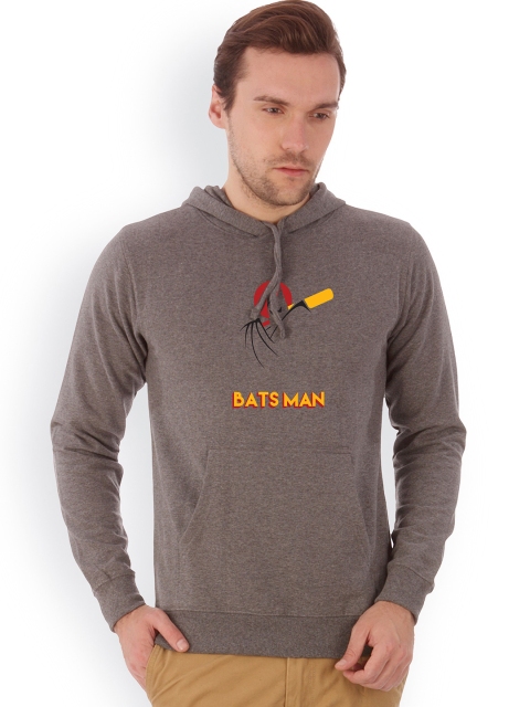 

Campus Sutra Men Grey Melange Printed Hooded Sweatshirt