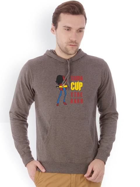 

Campus Sutra Men Charcoal Grey Printed Hooded Sweatshirt
