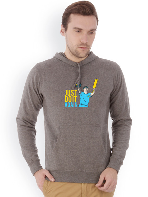 

Campus Sutra Men Charcoal Grey Printed Hooded Sweatshirt