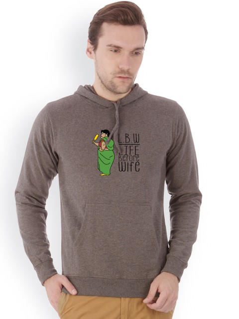 

Campus Sutra Men Charcoal Grey Printed Hooded Sweatshirt