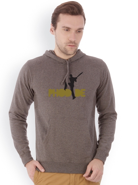 

Campus Sutra Men Charcoal Grey Printed Hooded Sweatshirt