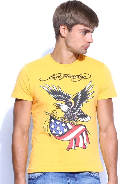 

Ed Hardy Men Mustard Yellow Printed T-shirt
