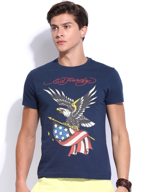 

Ed Hardy Men Navy Printed T-shirt, Navy blue
