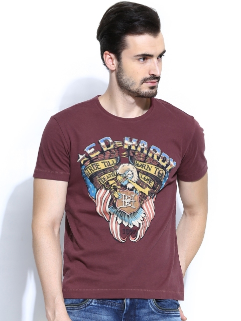 

Ed Hardy Men Maroon Printed T-shirt