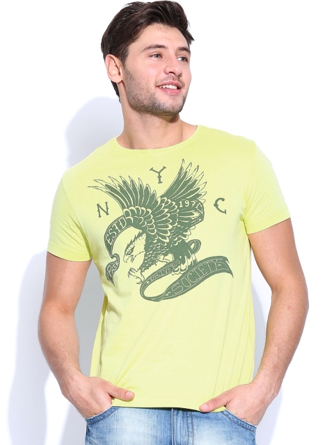 

Ed Hardy Men Yellow Printed Pure Cotton T-shirt