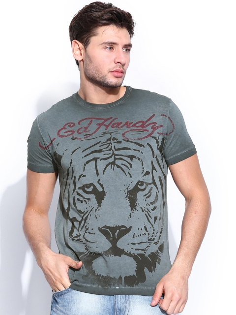 

Ed Hardy Men Charcoal Grey Printed T-shirt