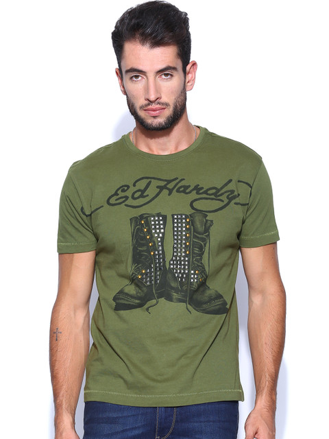 

Ed Hardy Men Green Printed T-shirt