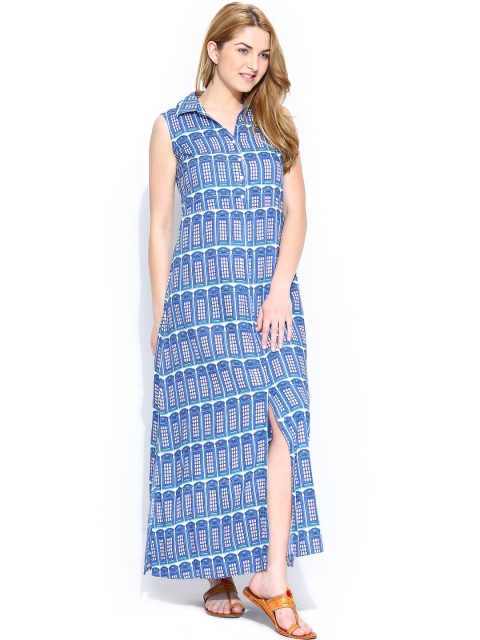 

Akkriti by Pantaloons Blue & White Printed Maxi Dress