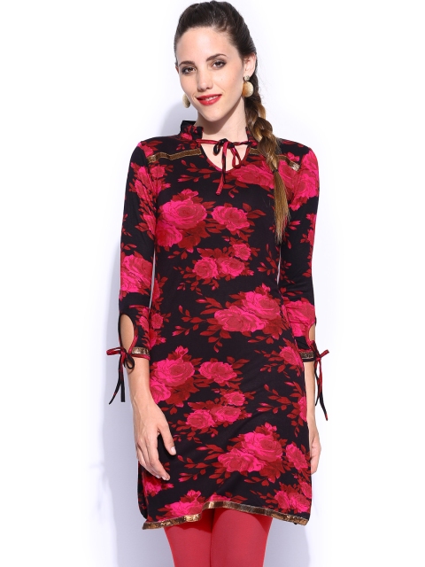 

Ira Soleil Black & Pink Floral Print Kurta