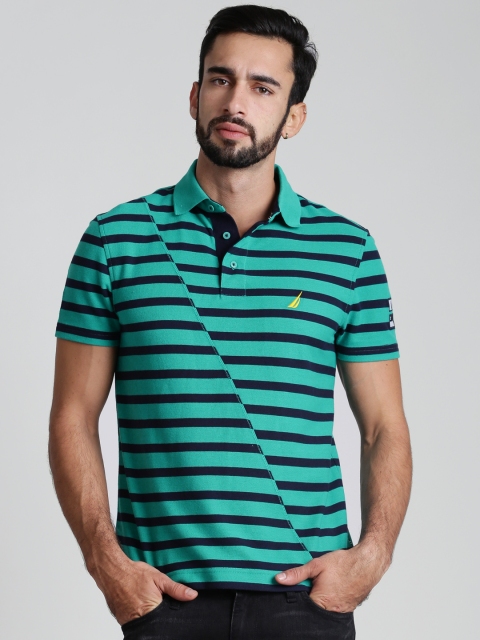 

Nautica Green & Black Striped Polo T-shirt