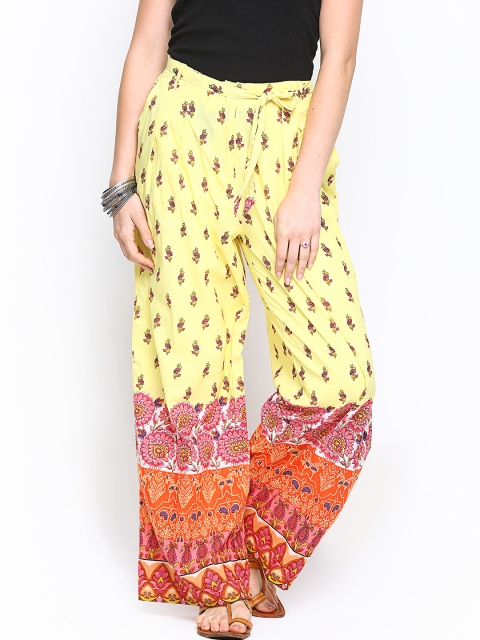 

Rain & Rainbow Yellow Printed Palazzo Trousers