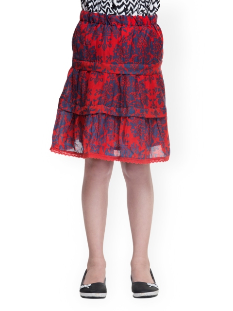 

Oxolloxo Girls Red Printed Tiered Skirt