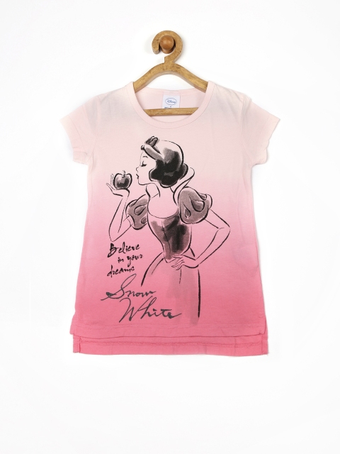 

Disney by Fox Girls Pink Ombre-Dyed Printed Pure Cotton T-shirt