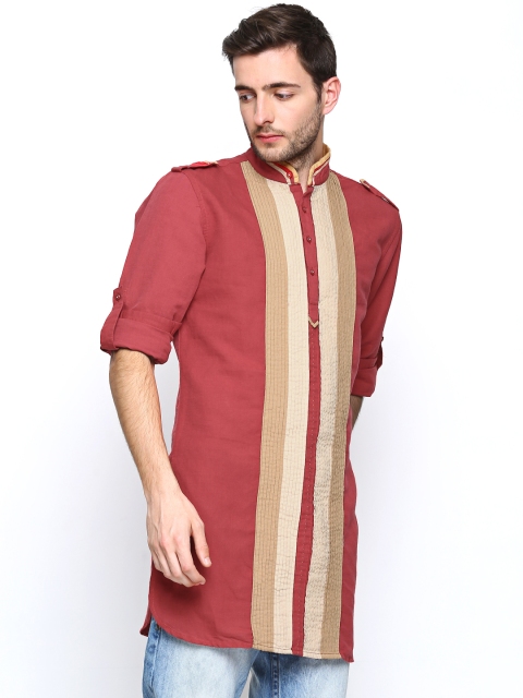 

The Indian Garage Co Men Red Linen Blend Kurta