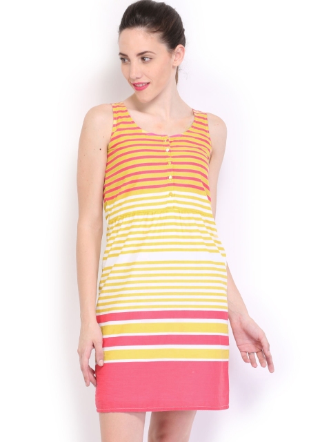 

U.S. Polo Assn. Women Yellow & Pink Striped Shift Dress