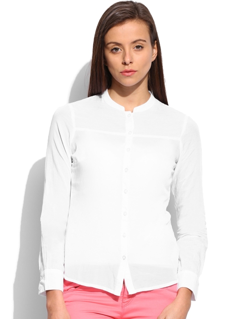 

U.S. Polo Assn. Women Women White Semi-Sheer Regular Fit Solid Casual Shirt