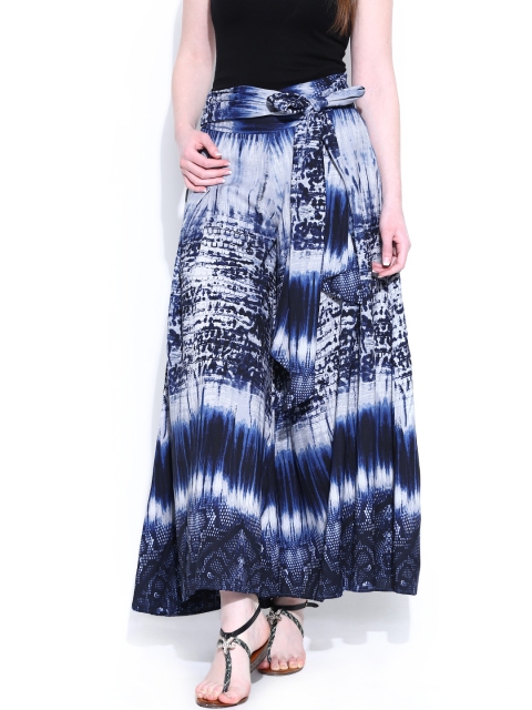 

Tokyo Talkies Women Blue & Grey Printed Palazzo Trousers