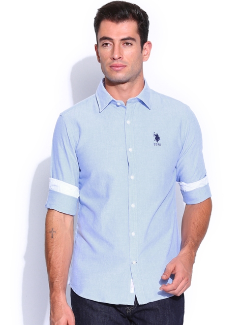 

U.S. Polo Assn. Men Blue Tailored Fit Casual Shirt