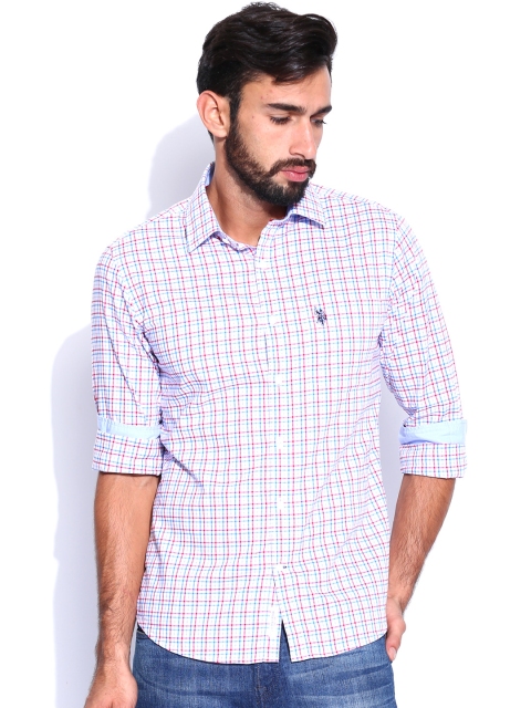 

U.S. Polo Assn. Men White & Blue Checked Tailored Fit Casual Shirt