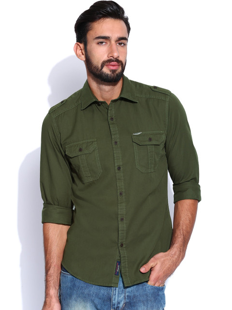 

U.S. Polo Assn. Denim Co. Men Olive Green Slim Fit Casual Shirt