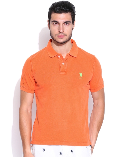 

U.S. Polo Assn. Men Orange Polo Pure Cotton T-shirt