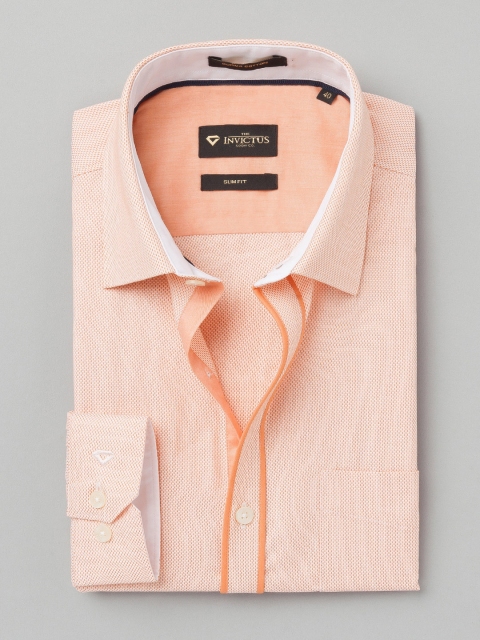 

INVICTUS Men Orange & White Slim Fit Supima Cotton Work Essentials Shirt