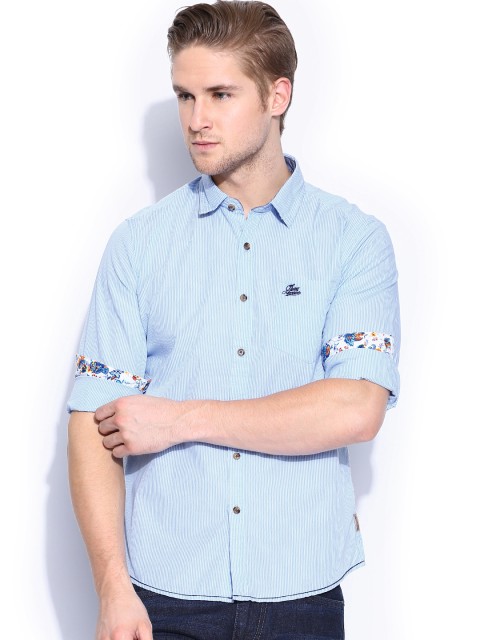 

Flying Machine Men Blue & White Striped Casual Shirt