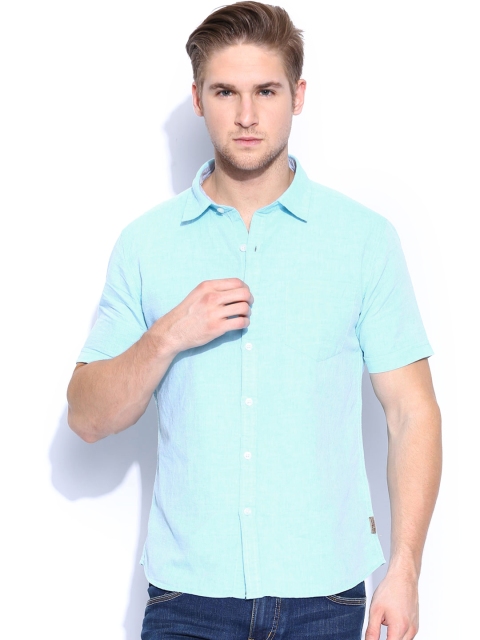 

Flying Machine Men Turquoise Blue Linen Casual Shirt