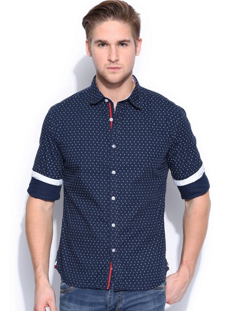 

Flying Machine Men Navy Printed Casual Shirt, Navy blue