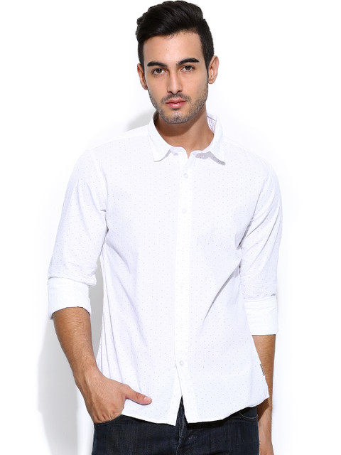 

Flying Machine Men White Printed Casual Shirt