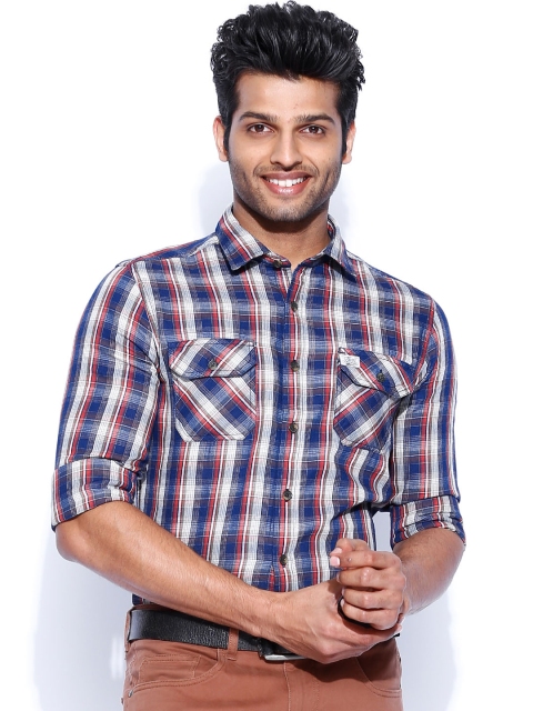 

Flying Machine Men Blue & Red Checked Casual Shirt