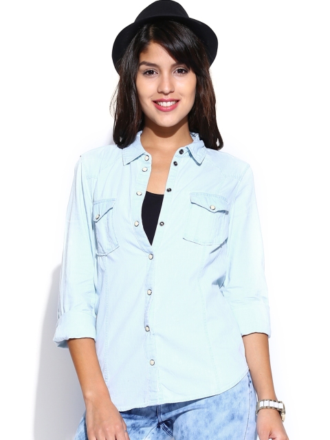 

ONLY Women Blue Denim Casual Shirt