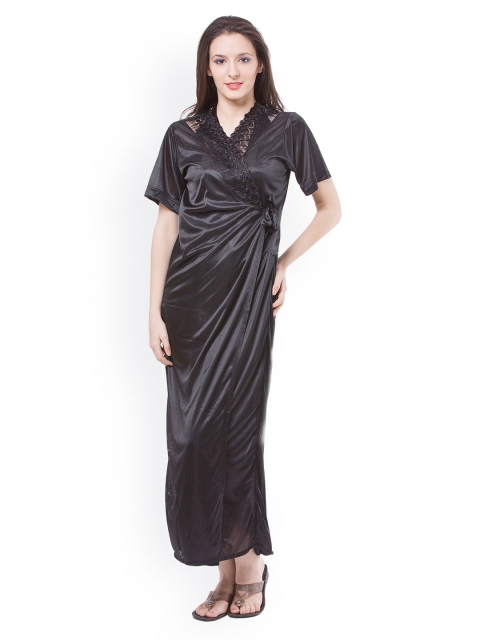 

Fasense Women Black Nightdress with Robe DP113B2