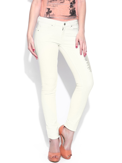 

Pepe Jeans Women Cream-Coloured Skinny Fit Jeans