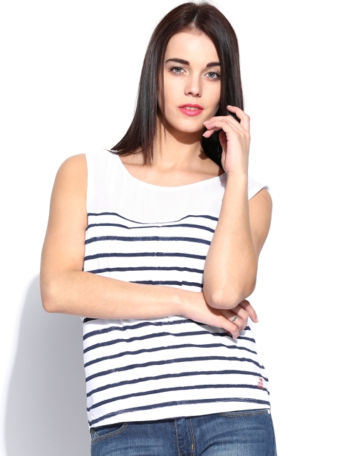 

Pepe Jeans Women White & Blue Striped Top