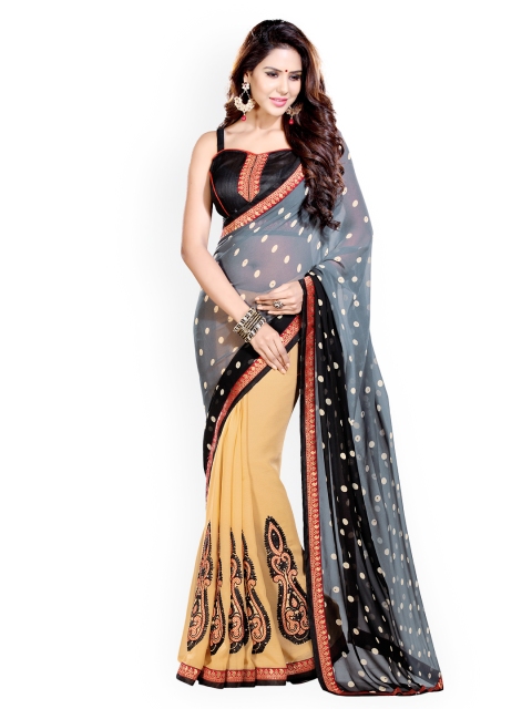 

Mirchi Fashion Grey & Beige Embroidered Poly Georgette Fashion Saree