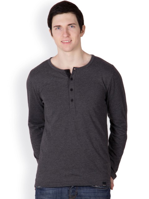 

Rigo Men Charcoal Grey Henley T-shirt