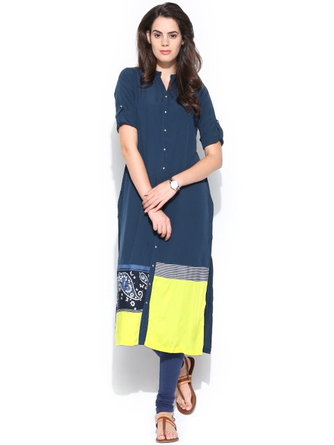 

W Women Navy Kurta, Navy blue