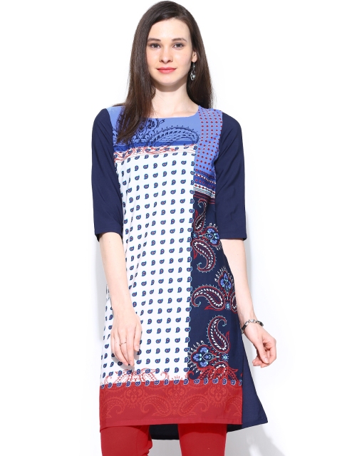 

W Women Off-White & Navy Printed Kurta