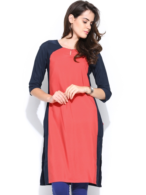 

W Women Coral Red & Navy Kurta