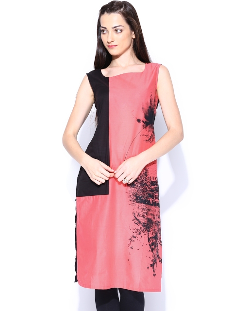 

W Women Black & Pink Printed Kurta