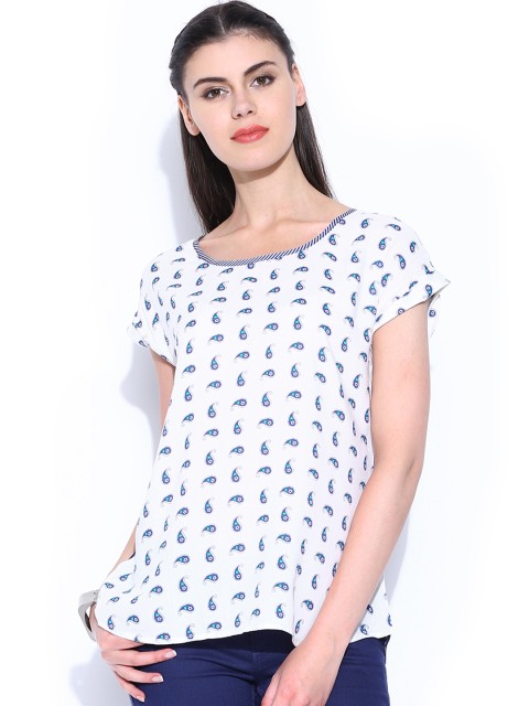

W Women White & Navy Printed Top