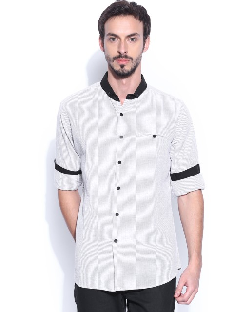 

Fabindia Men Off-White & Black Striped Casual Shirt