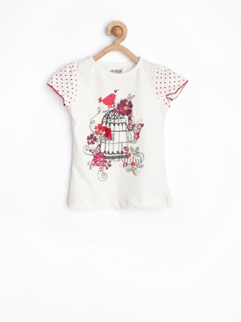 

MeeMee Girls Cream-Coloured Printed Top