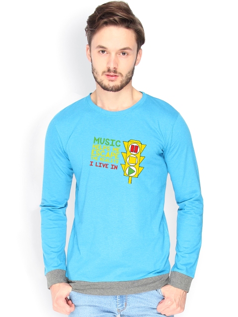 

Campus Sutra Men Blue Printed T-shirt