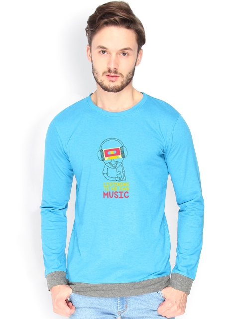 

Campus Sutra Men Blue Printed T-shirt