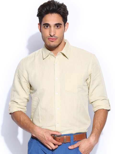 

People Men Beige Casual Linen Relaxed Fit Casual Shirt