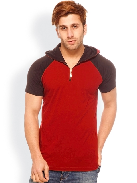 

GRITSTONES Men Maroon & Black Hooded T-shirt