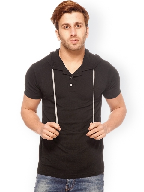 

GRITSTONES Men Black Hooded T-shirt