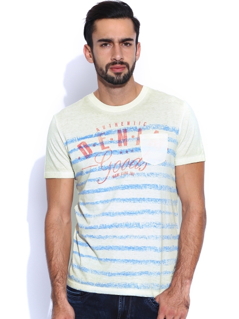 

Celio Men Cream-Coloured Striped T-shirt
